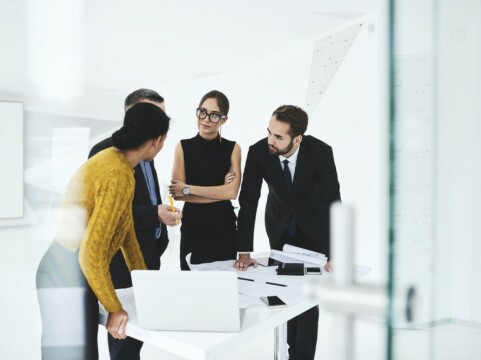 Corporate Staff meeting about branding